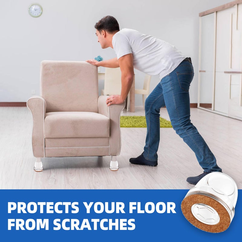 MOYOHIM 2025 Clear Chair Leg Floor Protectors for Hardwood Floors, Upgraded Chair Leg Caps with Felt Pads, 16 Pcs Furniture Leg Feet Covers Protect Floors from Scratches Easy Slide/Non Slip (Fit 1"" - 1.15"") - Image 2